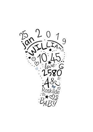 Fødselstavle fod lyseblåt hjerte plakat