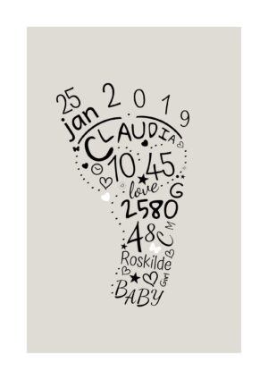 Fødselstavle fod lys beige plakat