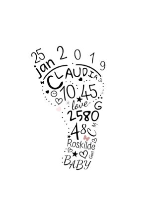 Fødselstavle fod lyserødt hjerte plakat