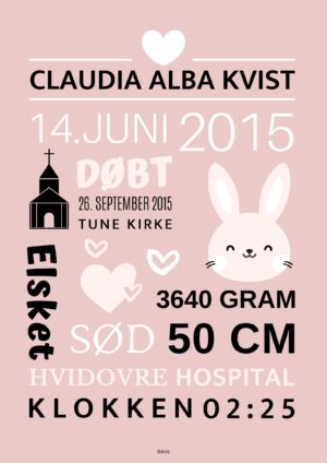 Fødselstavle Lyserød kanin