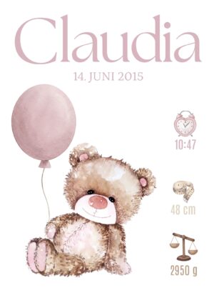 Fødselstavle Bamse Rosa