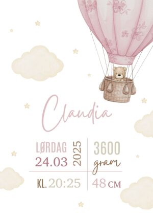Fødselstavle Luftballon pige