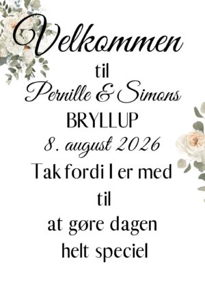 Velkomstplakat bryllup Blomster