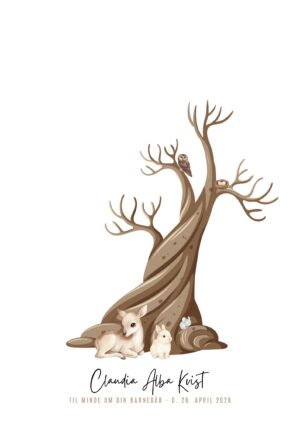 Fingeraftryksplakat barnedåb Skovens dyr