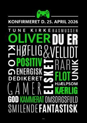 Personlig konfirmandplakat/gamer grøn