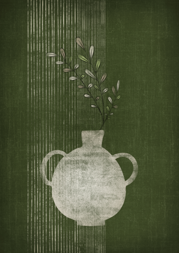 Grøn plakat med motiv af en vase
