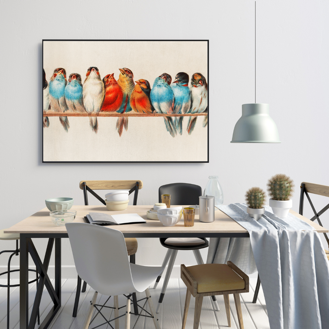 Farverig plakat med fugle