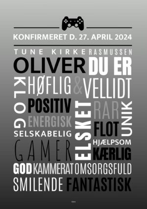 Personlig konfirmandplakat/gamer grå