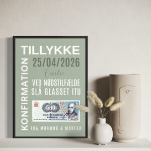 Personlig plakat inkl. ramme til pengegave/grøn