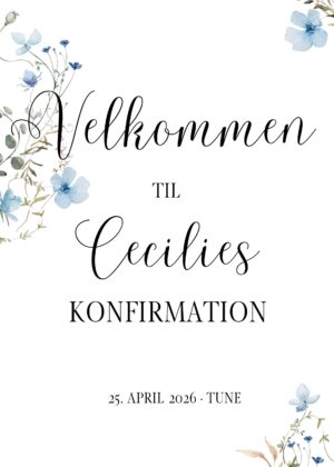 Velkomstplakat konfirmation/blue flower