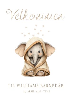Velkomstplakat dåb/Cute Elephant