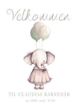 Velkomstplakat dåb/Elefant med balloner