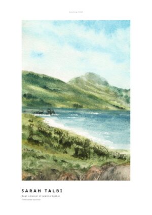 Bugt omgivet af grønne bakker plakat af Sarah Talbi