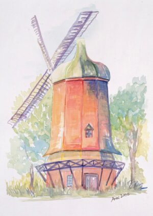 Dansk mølle kunstplakat af Ann Lund Wahlberg
