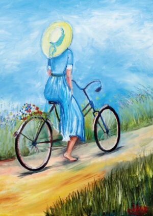 På blå cykel kunstplakat