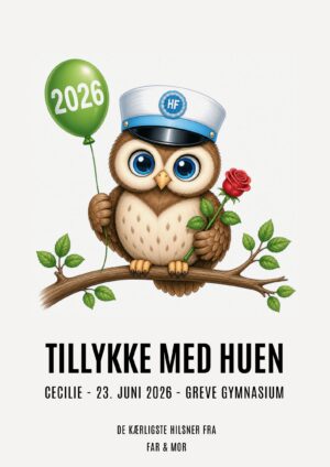 Tillykke med huen HF plakat