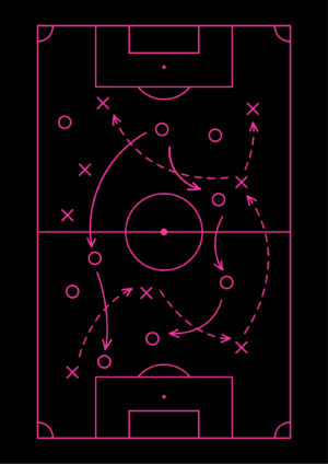 Fodboldbane med instruktioner pink plakat