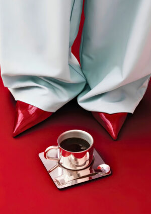 Red heels and coffee plakat